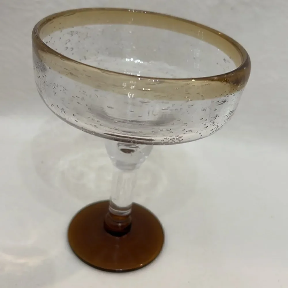 Margarita Glass 12 Ounce Hand Blown Bubble Mexican Heavy Bar Ware Set 3 Green